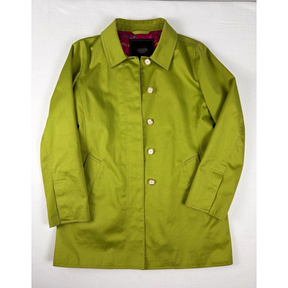 Coach mid length trench coat Green Button Front Lined Logo women’s Size M